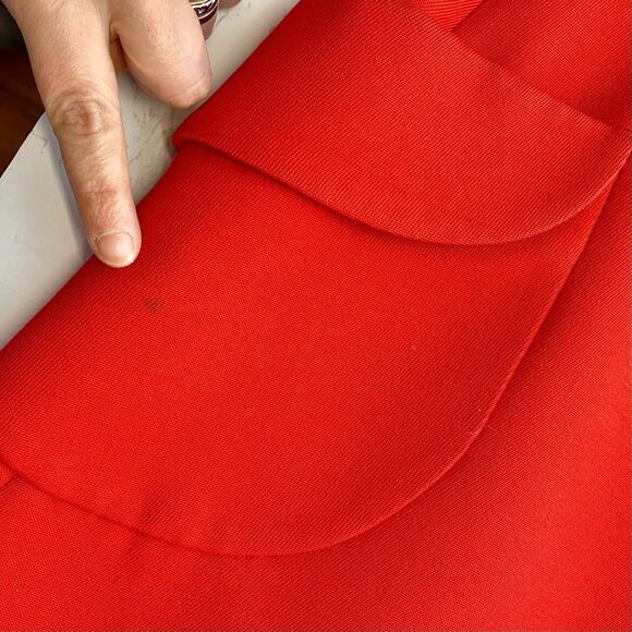 Vintage DEJAC PARIS Red Poplin Double Breasted Coat L + Betsey Johnson Pin - Picture 14 of 16